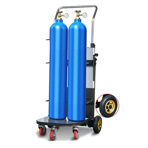 Chariot à bouteilles de gaz en acier bleu lac avec plateforme mobile à quatre roues, surface thermolaquée pour usage industriel - Product Image 2