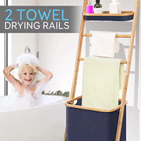 Bambu Toalha De Banho Escada Rack com Armazenamento Titular Hamper Basket Wall Leaning Blanket Throw Hanger Stand Floor Standing Organizer