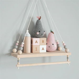 Hot Sale Wall Decor Storage Holder Shelf, Nordic Style Double Layer Wooden Bead Shelf for Kids Bedroom