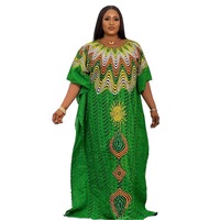 Robe longue femme grande taille haut de gamme en coton-polyester brodée ajourée à manches chauve-souris, pour l'approvisionnement transfrontalier