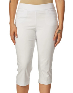 Pantalon Capri en toile respirant décontracté pour <span class=keywords><strong>femme</strong></span>, <span class=keywords><strong>taille</strong></span> haute élastique, longueur mollet, coupe droite unie avec poches, idéal pour l'été - Product Image 2