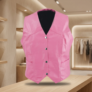HMB-3191C Women's Pink Leather <b>Waistcoat</b> Vintage Decoration Fashionable Outer Style Sleeveless Winter Motorcycle Bike Wear - Product Image 2
