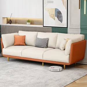 modern new villa sofa set design 2022 Microfiber Fabric small sectional sofa 123 ottoman orange recliner settee sofa set