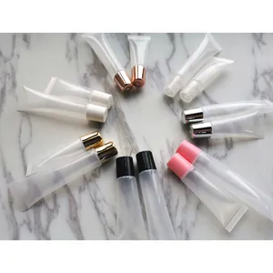 10 ml 15 ml dudak balsamı özel plastik beyaz kap altın üst Lipgloss sıkmak dudak parlatıcısı tüpleri ambalaj