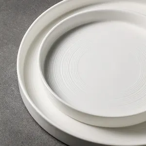 Platos de porcelana blanca de cocina de estilo nórdico, vajilla para servir bistec, platos de restaurante, plato de cena de cerámica