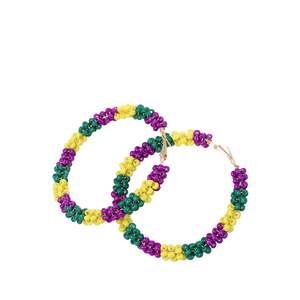 Pendientes de aro con cuentas geométricas de Mardi Gras para mujer, accesorios <span class=keywords><strong>verdes</strong></span>, amarillos y morados, regalos judíos dorados, pendientes hipérbole - Product Image 1