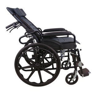 Sedia a rotelle reclinabile manuale con schienale alto, design completamente reclinabile, schienale regolabile, telaio in acciaio al carbonio, portatile per terapia fisica - Product Image 4