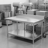 Table de préparation de cuisine commerciale à double niveau, finition polie, capacité de charge de 300 kg/m, pour hôtel et restaurant