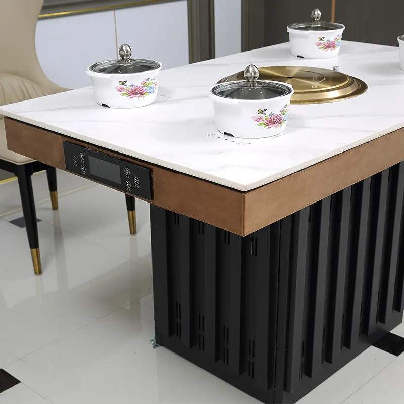 Commercial Furniture Dining Table Set Built In Smokeless Commercial Korean Bbq Grill Table Hot Pot Table