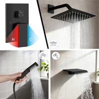 Système de douche noir mat avec bec de baignoire, kit de robinetterie de douche pour baignoire avec buse carrée et douchette à main