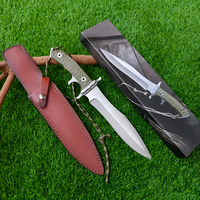 Couteau de survie robuste pour l'extérieur, couteau en acier inoxydable, manche durable en G10, couteau de chasse avec étui en cuir pour le camping et les aventures