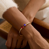 Bracelet ouvert double pierre de naissance plaqué or, minimaliste, luxe, cadeau commémoratif pour couple, bijoux