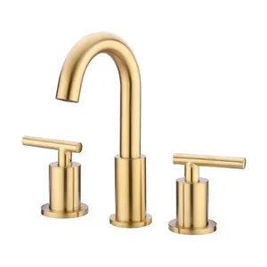 304 Edelstahl Gold-Badezimmer-Wasserhahn 3 Löcher-Badezimmer-Wasserhähne 2 Griffe Wasserhahn Mischbatterie