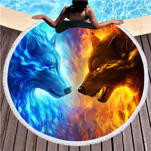 Personnaliser comprimé jetable à séchage rapide natation Gym Camping grande serviette de plage ronde Galaxy Wolf 3D imprimé serviettes de bain - Product Image 4