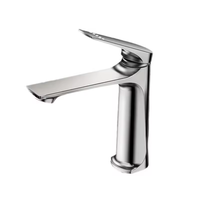 Robinet de lavabo moderne minimaliste à levier unique avec corps conique, bec plat et aérateur, en acier inoxydable chromé poli