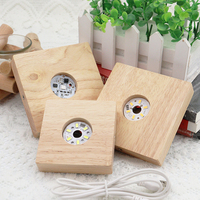 Veilleuse LED carrée moderne avec base en bois, lumière blanc chaud, alimentation USB/piles AAA, pour usage domestique, avec interrupteur