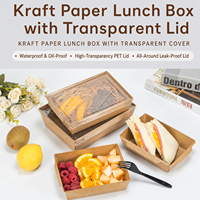 Boîte à lunch en papier kraft jetable avec logo personnalisé, couvercle transparent en PET, étanche, résistante à l'huile, conteneur d'emballage alimentaire pour salade