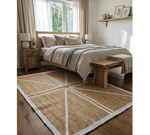 Natural Beige White Jute Area <b>Rug</b> Handwoven Geometric Boho Farmhouse Carpet <b>Rustic</b> Home Decor for Livig Room Bedroom Entryway - Product Image 1