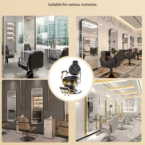 Chaise de coiffure en cuir tufté noir et or de style antique chaise de rasage à pompe hydraulique chaise de coiffure à base ronde à vendre - Product Image 3