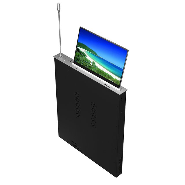 Monitor Lift Build in Microphone Desk Hidden Pop up Lcd Monitor Lift Integrated Retractable 17.3" Screen With Name Display