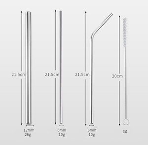 Wholesale 3-Piece Set Travel Reusable Long <b>Drinking</b> <b>Straws</b> Stainless Steel with Bag & Cleaning Brushes - Product Image 1