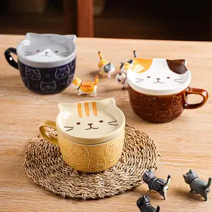 Cartone animato carino in ceramica copertura tazza da caffè gatto porcellana acqua latte tazza regalo Set ufficio Souvenir