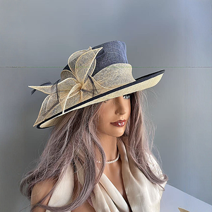 Cappelli da donna in sinamay con bordo a volant e decorazioni floreali, per Kentucky Derby, chiesa, matrimonio, feste, moda per adulti - Product Image 1