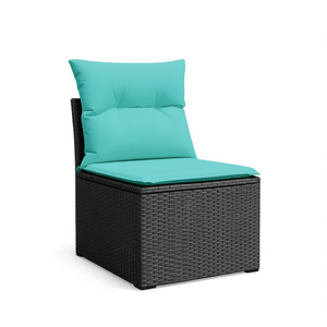 Silla de Patio sin Brazos de Ratán Sintético Negro con Cojines, Sofá de Jardín, Muebles de Exterior, Diseño Contemporáneo de un Solo Asiento - Product Image 1