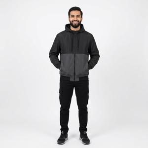 Veste coupe-vent pour homme, respirante, imperméable, légère, avec capuche et col montant, toile personnalisable avec logo - Product Image 1
