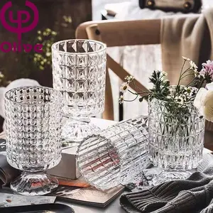 Centro de mesa de boda decoración del hogar adorno de mesa florero soplado a mano pequeño cáliz transparente Vintage flor con pies jarrones de cristal