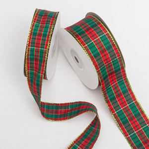 Pita Tartan Natal, Pita Tenun Berpinggir Emas Metalik untuk Dekorasi Hadiah DIY, Pohon Natal & Pembungkus Hadiah Liburan - Product Image 5