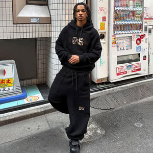 بدلة رياضية رجالية مخصصة بتطريز وتطبيقات، هودي وبنطلون رياضي فضفاض من الصوف الثقيل، ملابس رياضية قطنية للرجال - Product Image 4