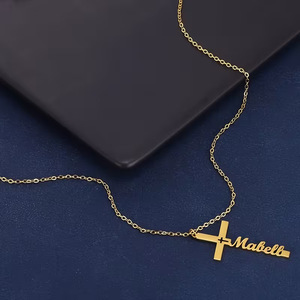 Dropshipping POD Custom Cross Letters <b>Name</b> Pendant Stainless Necklace Gold Plated <b>Chain</b> Necklace - Product Image 4