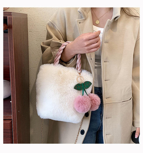 Cherry Girl Plush Winter New Fashion Chain Crossbody Women's Bucket <b>Small</b> Bucket Bags Ladies Handbags Home Gardening - Product Image 3