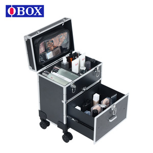 Carrito de Almacenamiento de Maquillaje Profesional OBOX, con Ruedas Universales, Asa Desmontable, de Aleación de Aluminio, Color Negro Plateado - Product Image 1