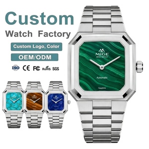 นาฬิกาข้อมือผู้ชายสไตล์มินิมอลทรงเหลี่ยม OEM รับทำโลโก้ ตัวเรือนสแตนเลส หน้าปัดมาลาไคต์ธรรมชาติ ขนาด 36 มม. ระบบอัตโนมัติ - Product Image 1