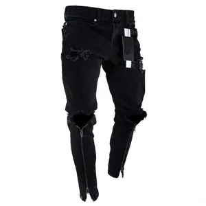 Schwarze Hosen Motorräder Streetwear Ripped Skinny Biker Herren Jeans mit Löchern