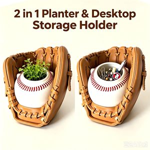 Pot de fleurs sphérique décoratif, pot de plante en forme de balle de baseball pour salon, bureau, patio, petit pot unique - Product Image 5