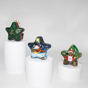 JINKO <b>TINS</b> Christmas Star-Shaped Tinplate Can with Santa in Airplane Design for Holiday Candy Gifts (Customizable Logo) - Product Image 5