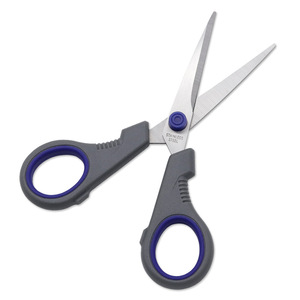 Stainless Steel Household Scissors Straight Tip Blue Gray Handle For Paper Cutting Thread Trimming Office Use - Product Image 1