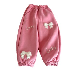 Tongxingyuan Girls Fleece Sweatpants Pink Heather Gray Bow Lucky Embroidery Autumn Winter Casual Pants - Product Image 5