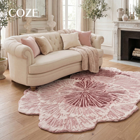Tapis rose de style moderne en tissu bouclé, artisanal, tufté à la main, motif 3D tridimensionnel pour salon