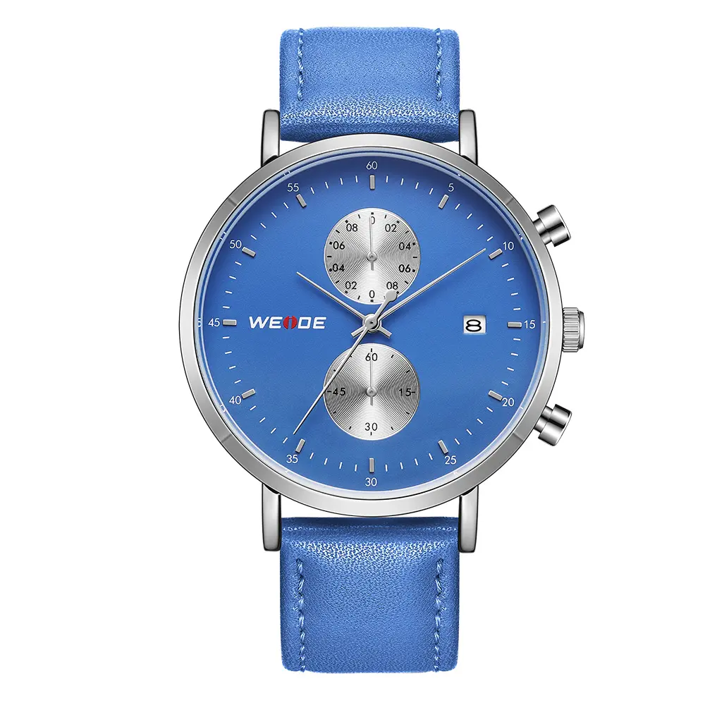 WEIDE Chronograph Watches Men Quartz Wristwatches Leather Strap Fashion New Style Watch Relogio Masculino