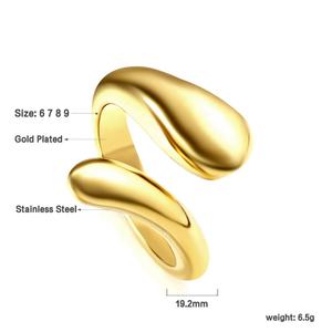 Bague ouverte tendance en acier inoxydable, motif coquillage et étoile de mer, plaqué or 18 carats PVD, étanche, ajustable, pour mariage - Product Image 3