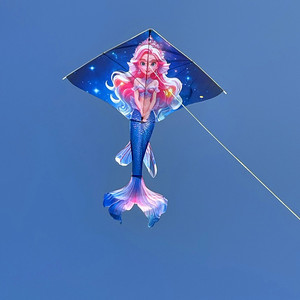 Aquilone a forma di principessa sirena con lungo striscione, motivi a sirena multicolore, giocattolo volante da esterno per bambine - Product Image 6
