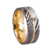 Bague en acier de Damas à motif de ligne de football, alliance pour homme, forgée à la main, vente en gros SZ CHENG JEWELERS