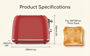 <span class=keywords><strong>Grille</strong></span>-<span class=keywords><strong>pain</strong></span> électrique rétro 2 tranches avec bac à miettes amovible en plastique pour usage domestique - Product Image 3