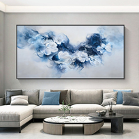 Grande Peinture Abstraite Fluide Bleue et Dorée sur Toile pour Décoration Murale Moderne de Salon et Porche