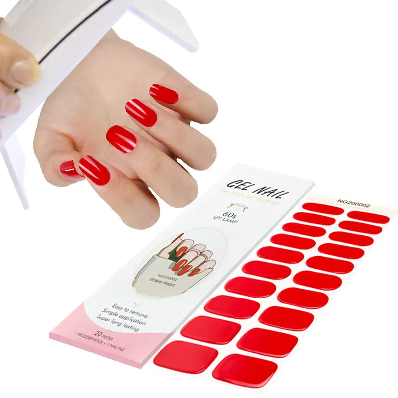 Gel nail set wholesale supplier high quality healthy long lasting nail art semi cured gel nail wraps set with uv lamp