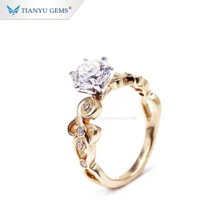 Tianyu gem wholesale Certified 1.25CT D Color Lab Grown Diamond Moissanite engagement Ring in gold jewelry